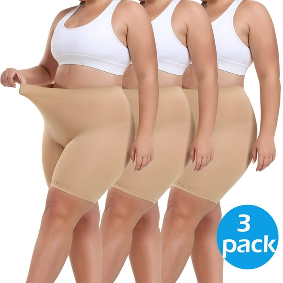 MANIFIQUE 3 Packs Plus Size Slip Shorts for Women Under Dress High Waisted Smoothing Shapewear Shorts