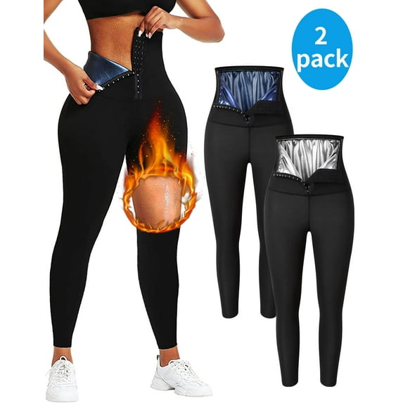MANIFIQUE 2 Packs Sauna Sweat Pants for Women High Waist Compression Slimming Weights Thermo Legging Workout Body Shaper