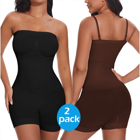 MANIFIQUE 2 Packs Strapless Shapewear Bodysuit for Women Full Body Shapewear Tummy Control Seamless Snacthed Shaper Under Dresses