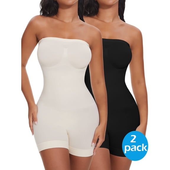 MANIFIQUE 2 Packs Strapless Shapewear Bodysuit for Women Full Body Shapewear Tummy Control Seamless Snacthed Shaper Under Dresses