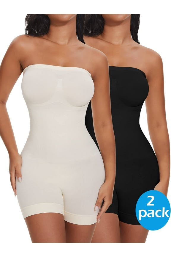 2 Packs Strapless Shapewear Bodysuit for Women Full Body Shapewear Tummy Control Seamless Snacthed Shaper Under Dresses