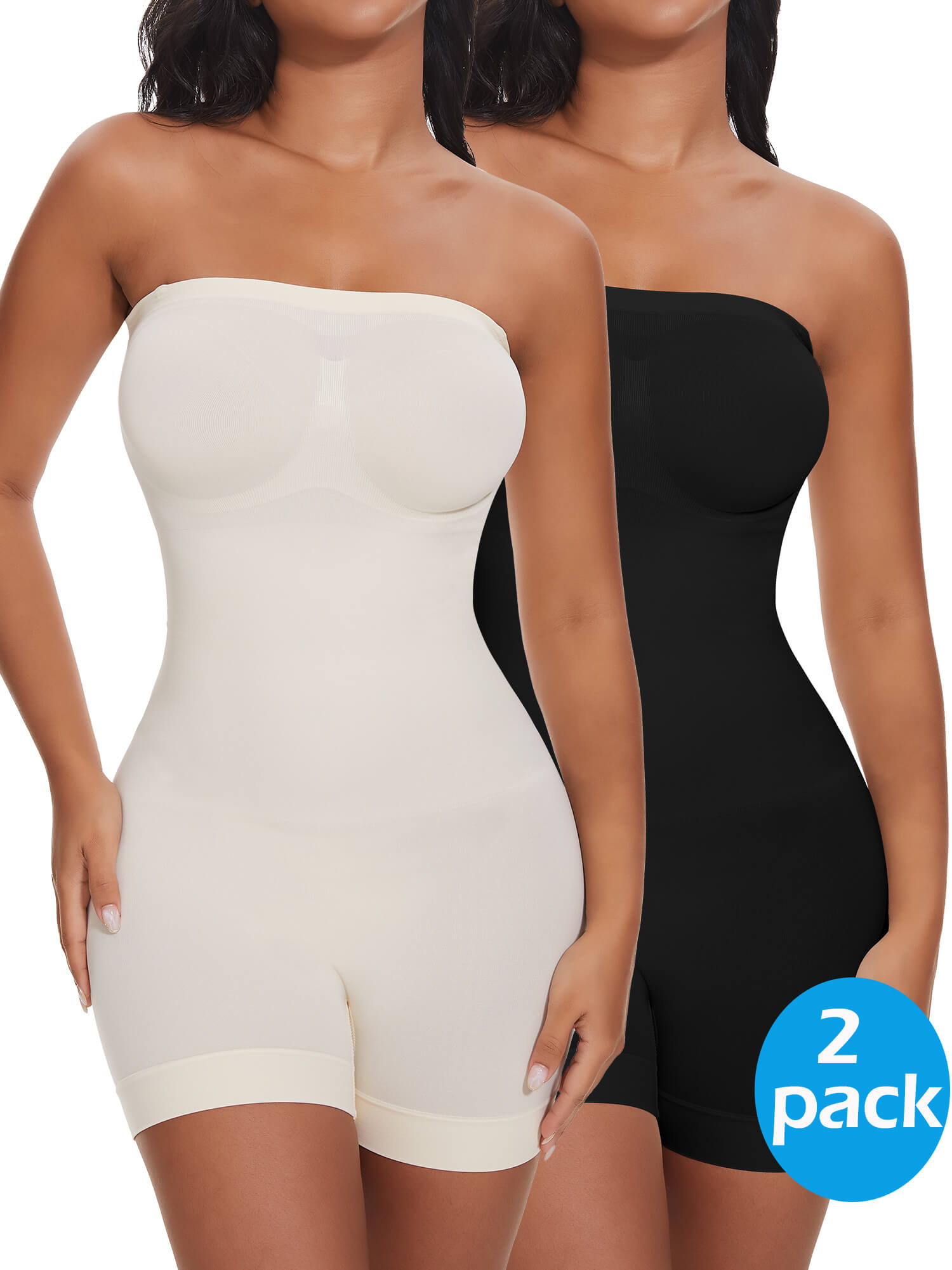 MANIFIQUE 2 Packs Strapless Shapewear Bodysuit For Women Full Body 