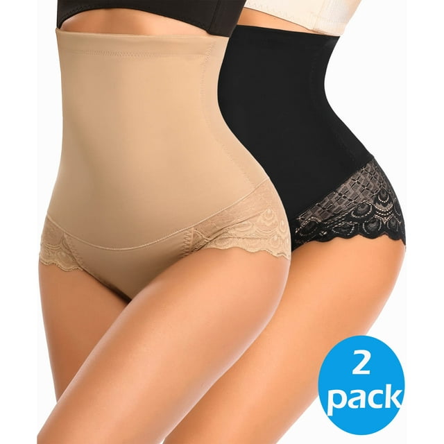 MANIFIQUE 2 Packs Tummy Control Underwear for Women Lace High Waisted