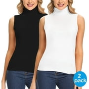 MANIFIQUE 2 Packs Women's Lightweight Fitted Sleeveless Turtleneck Tops