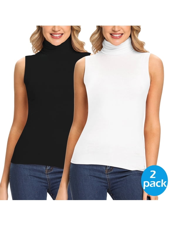 2 Packs Women's Lightweight Fitted Sleeveless Turtleneck Tops