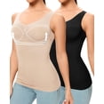 thumbnail image 1 of MANIFIQUE 2 Packs Women's Seamless Shapewear Tops with Built-in Padded Bra V-Neck Shaping Camisoles, 1 of 7