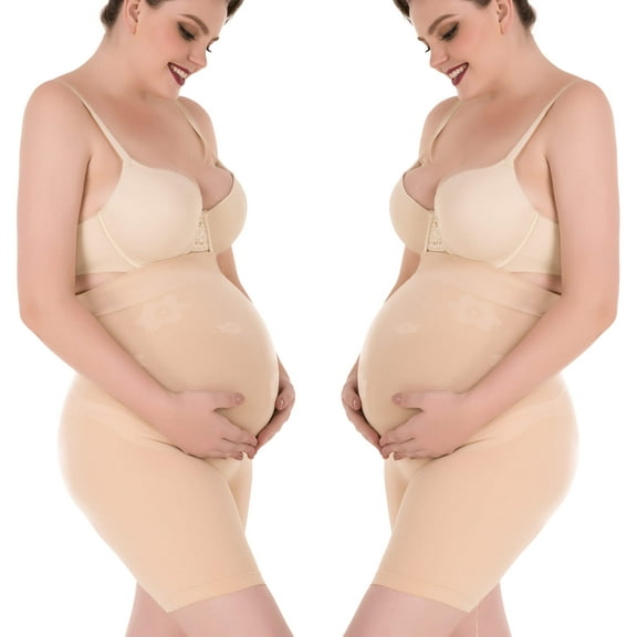 MANIFIQUE 2 Packs Women's Seamless Maternity Shapewear for Dresses, Mid-Thighs Pregnancy Underwear