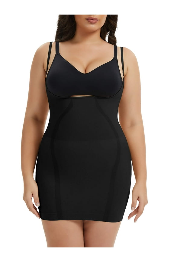 Plus Size Open Bust Full Slip - Breathable Body Shapewear - Medium Compression - Anti-Slip Construction