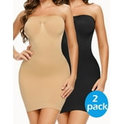MANIFIQUE 2 Packs Womens Strapless Shapewear Full Slip for Under Dresses Tummy Control Slips Seamless Body Shaper