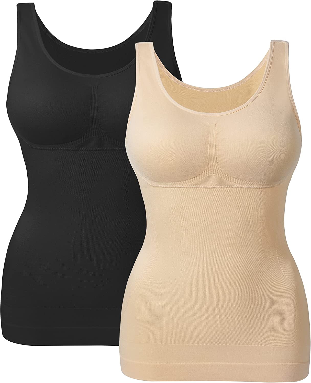 MANIFIQUE 2 Packs Women's Tummy Control Shapewear Tank Tops with Built in Bras  Seamless Compression Tops Slimming Body Shaper Camisole 