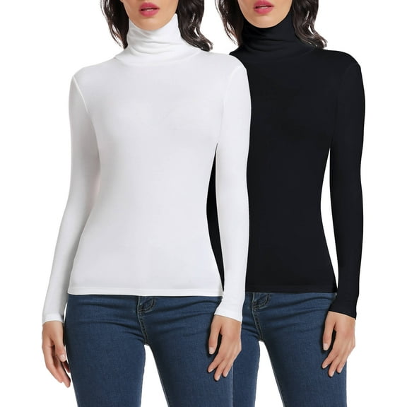 MANIFIQUE 2 Packs Women's Turtleneck Long Sleeve Shirts Fall Fashion Basic Thermal Underwear Tops Winter Clothes 2025