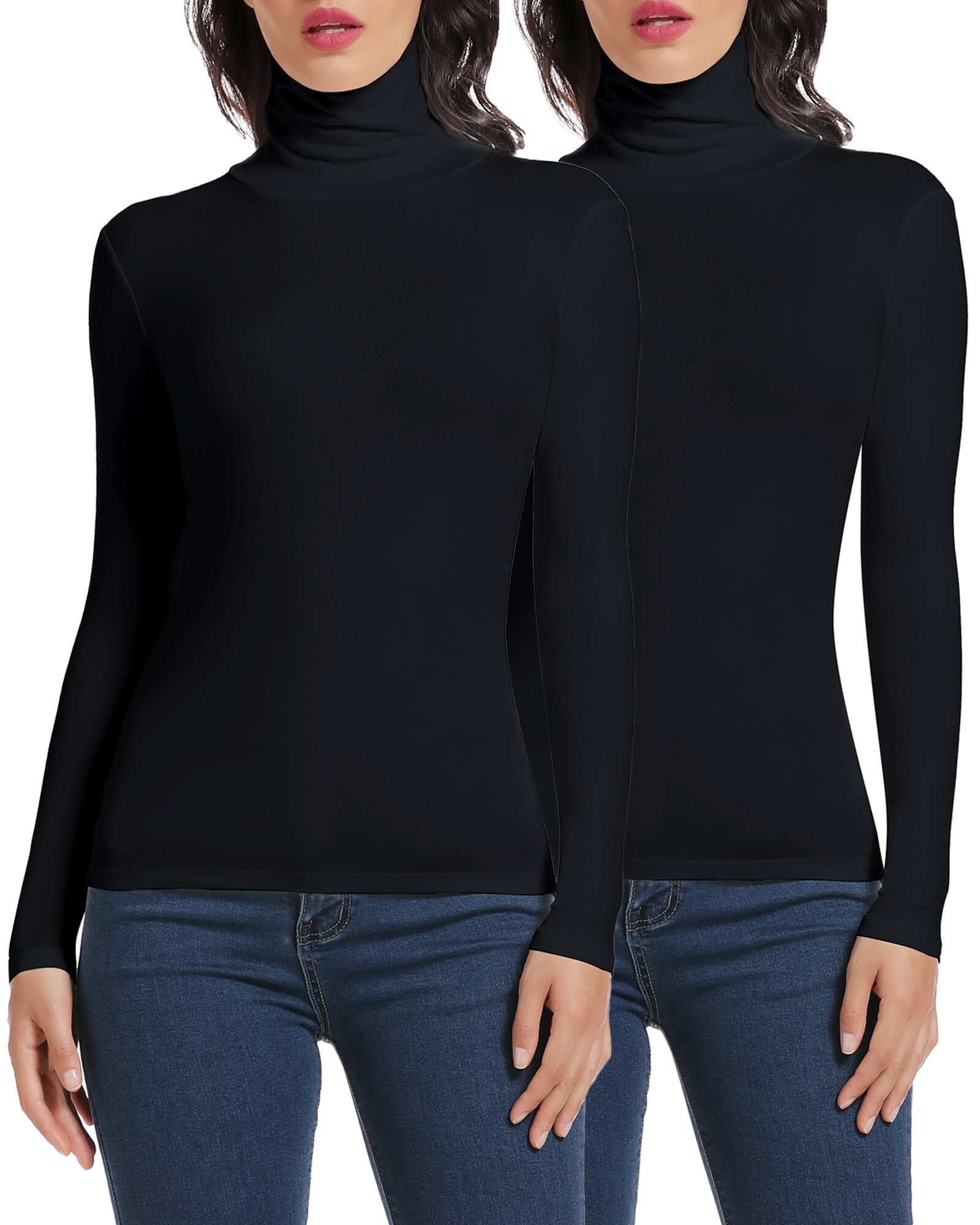 MANIFIQUE 2 Packs Womens Long Sleeve Mock Turtleneck Tops Slim Fit Base