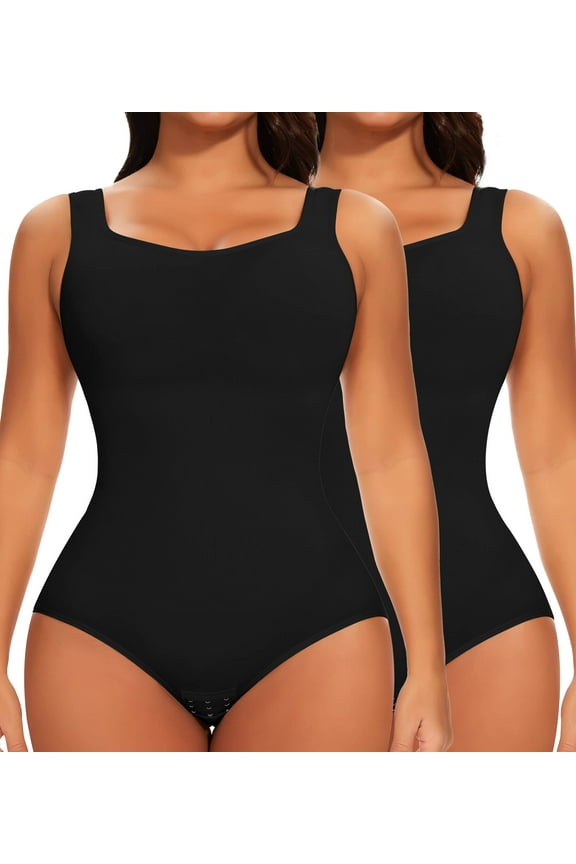 2 Piece Shapewear Bodysuit for Women Tummy Control Slim Fit Sleeveless Round Neck Body Suit
