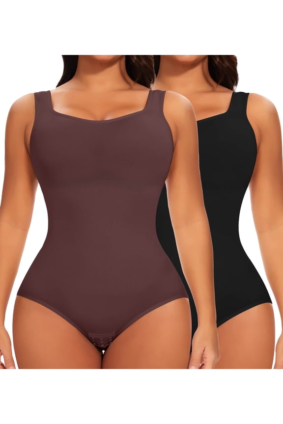 2 Piece Shapewear Bodysuit for Women Tummy Control Slim Fit Sleeveless Round Neck Body Suit