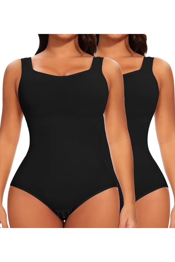 2 Piece Shapewear Bodysuit for Women Tummy Control Slim Fit Sleeveless Round Neck Body Suit