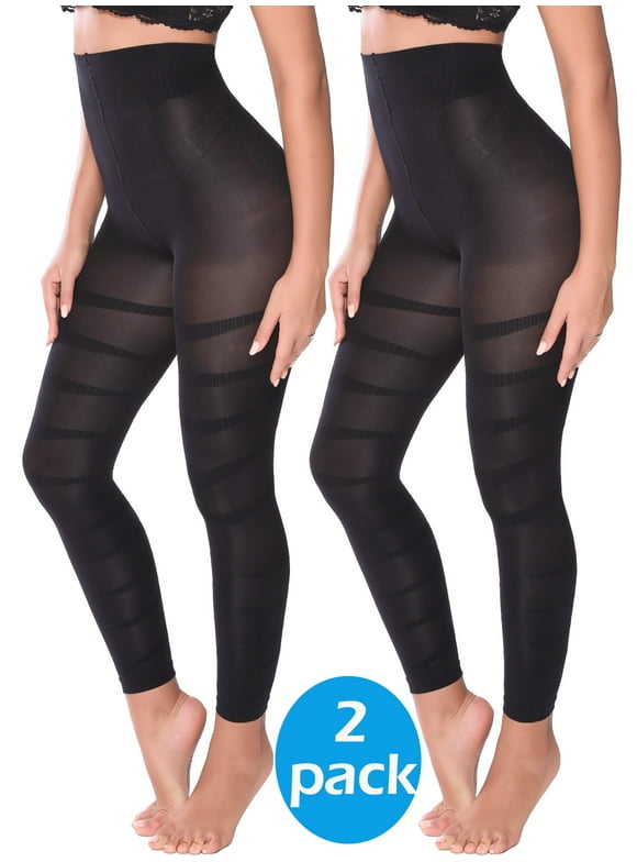 2 Pieces Compression Leggings for Women Tummy Control Butt Lifting Shapewear High Waist Thigh Slimmer Pants Body Shaper