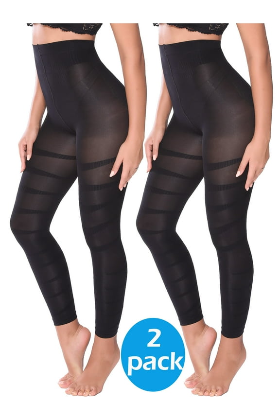 2 Pieces Compression Leggings for Women Tummy Control Butt Lifting Shapewear High Waist Thigh Slimmer Pants Body Shaper