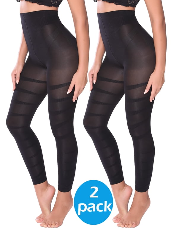 2 Pieces Compression Leggings for Women Tummy Control Butt Lifting Shapewear High Waist Thigh Slimmer Pants Body Shaper