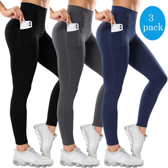 MANIFIQUE 3 Pack High Waist Yoga Pants with Pockets Leggings for Women Tummy Control Running Workout Tights