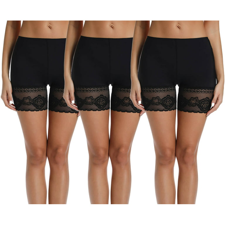 MANIFIQUE 3 Pack Women Slip Shorts for Under Dresses Anti Chafing Underwear  Lace Boyshorts Panties for Summer