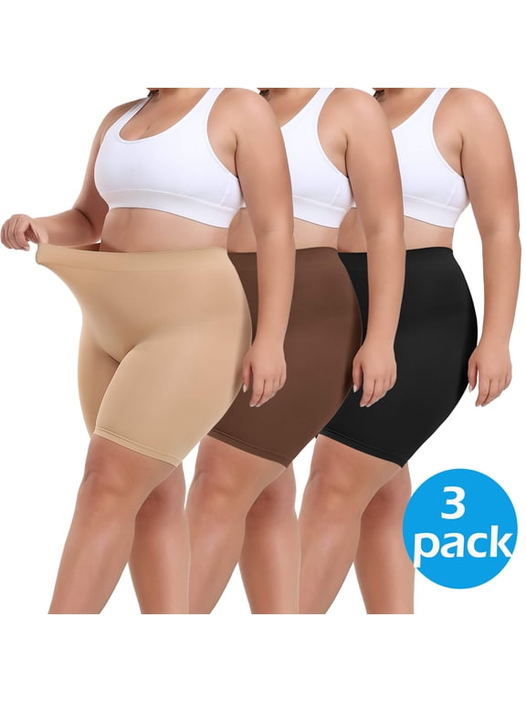 3 Packs Plus Size Slip Shorts for Women Under Dress High Waisted Smoothing Shapewear Shorts
