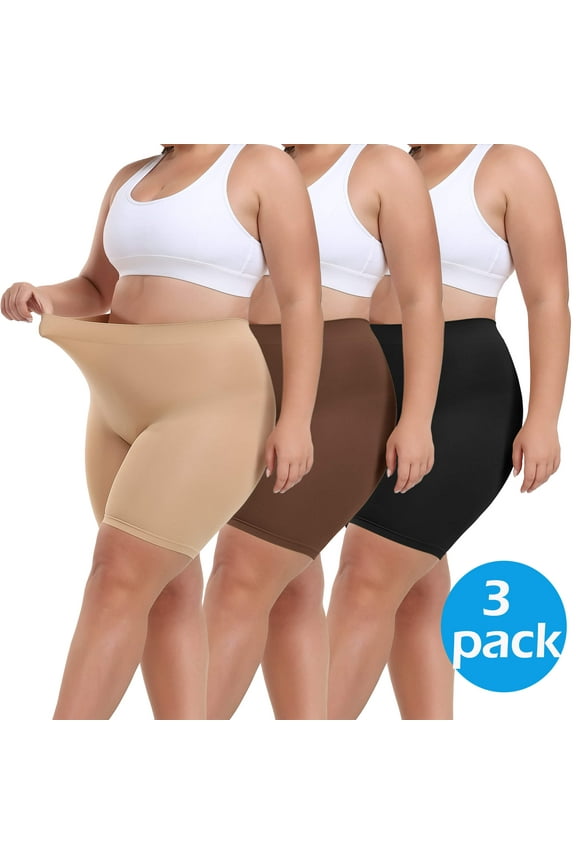 3 Packs Plus Size Slip Shorts for Women Under Dress High Waisted Smoothing Shapewear Shorts