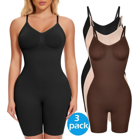MANIFIQUE 3 Packs Shapewear for Women Tummy Control Bodysuit Mid Thigh Butt Lifter Body Shaper Shorts