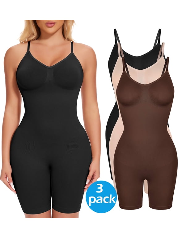 3 Packs Shapewear for Women Tummy Control Bodysuit Mid Thigh Butt Lifter Body Shaper Shorts