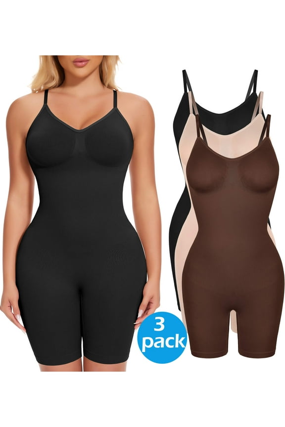 3 Packs Shapewear for Women Tummy Control Bodysuit Mid Thigh Butt Lifter Body Shaper Shorts