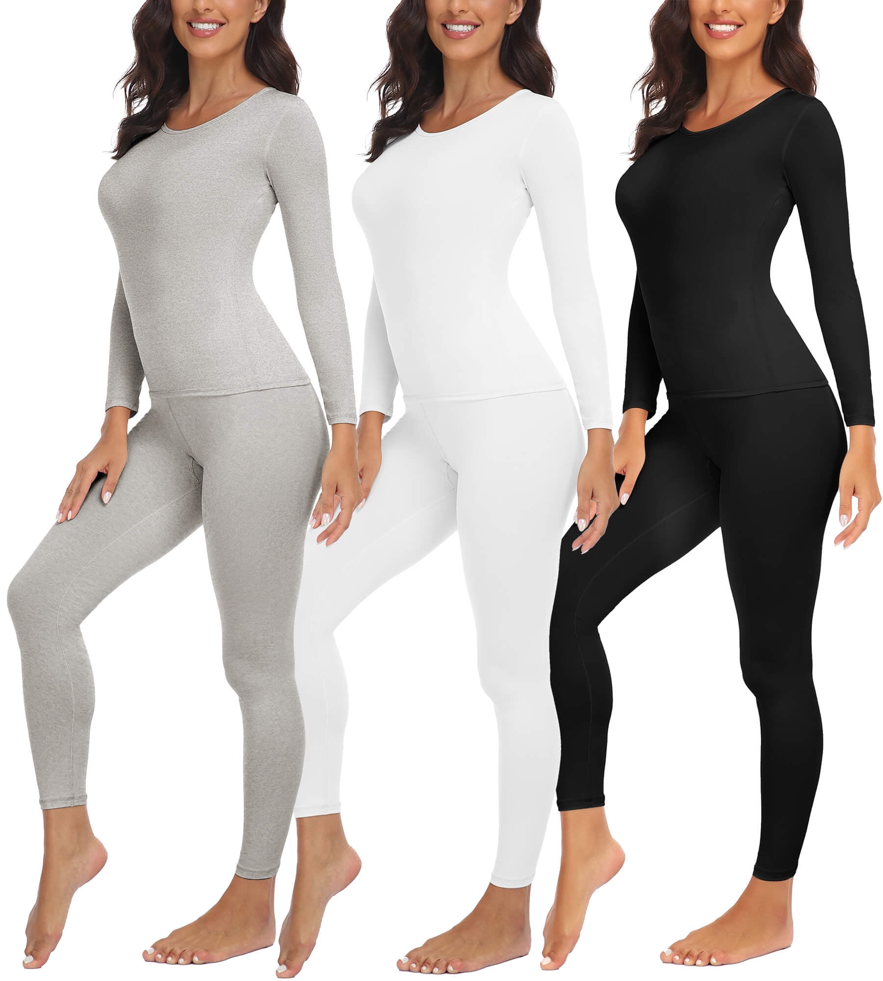 MANIFIQUE 3 Packs Thermal Underwear Sets for Women Fleece Lined Base ...