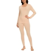 MANIFIQUE Thermal Underwear Set for Women Ultra Thin Long Johns Scoop Neck Base Layer Top & Bottom Set