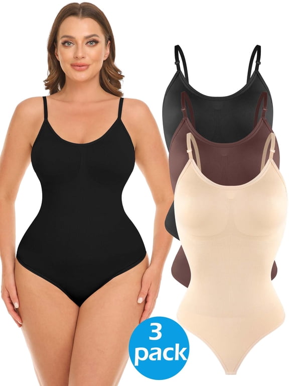 3 Packs Women's Shapewear Bodysuit Tummy Control Body Shaper Waist Snatching Body Suit Thong