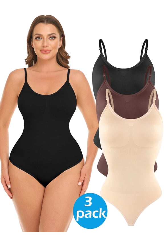 3 Packs Women's Shapewear Bodysuit Tummy Control Body Shaper Waist Snatching Body Suit Thong