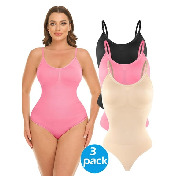 MANIFIQUE 3 Packs Women's Shapewear Bodysuit Tummy Control Body Shaper Waist Snatching Body Suit Thong