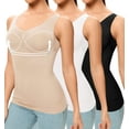 thumbnail image 1 of MANIFIQUE 3 Packs Women's Seamless Shapewear Tops with Built-in Padded Bra V-Neck Shaping Camisoles, 1 of 7