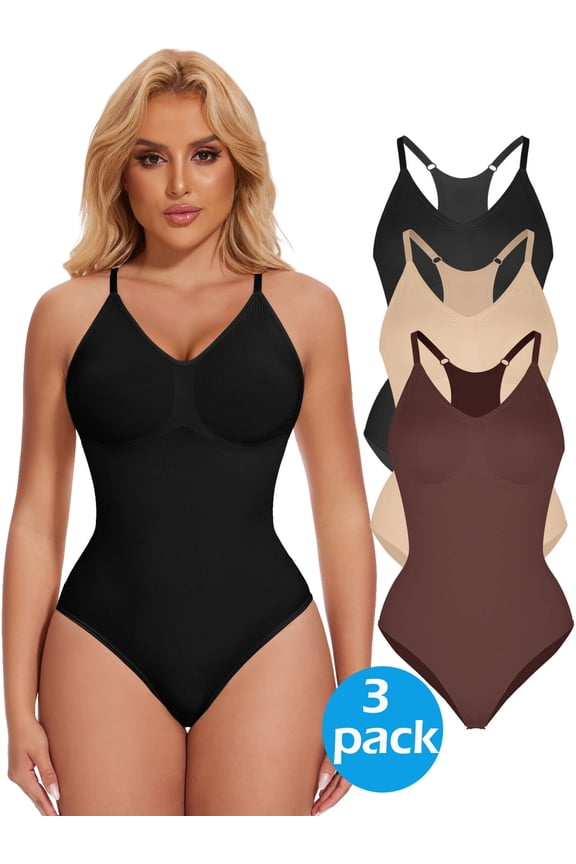 3 Piece Bodysuit for Women Tummy Control Shapewear Racerback Brief Smoothing Body Shaper Tank Top