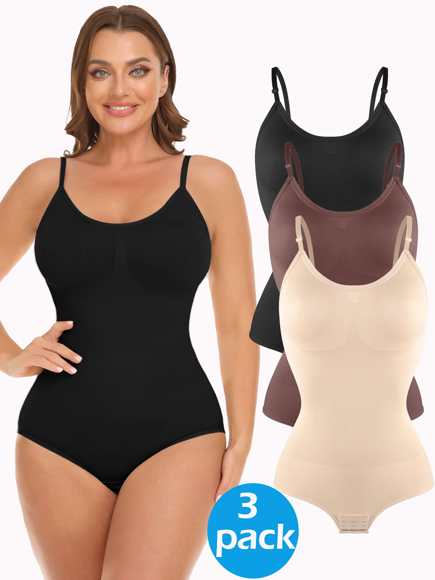 Women's Shapewear Bodysuit for Women Tummy Control Thong Shapewear Slimming  Backless Body Shaper Deep V Neck Shaper (Color : White, Size : Small)