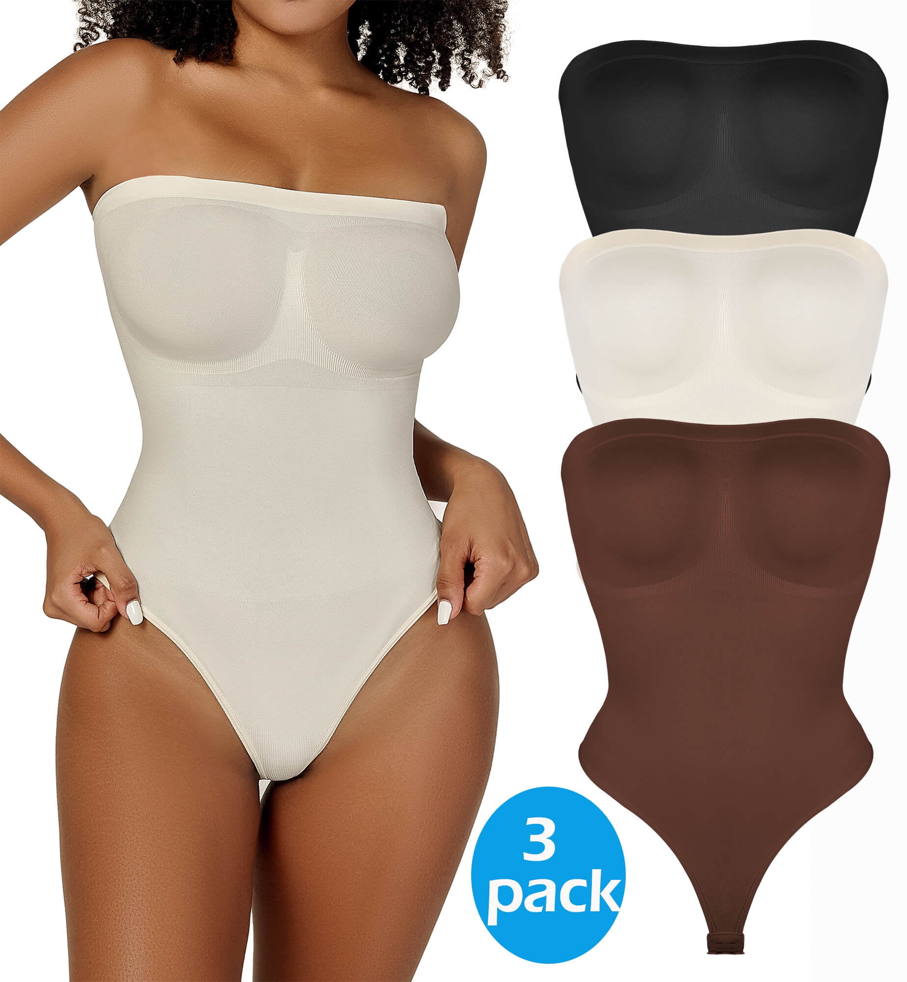 InstantFigure Women's Firm Control Shaping Strapless Bandeau Body Brief  Bodysuit 