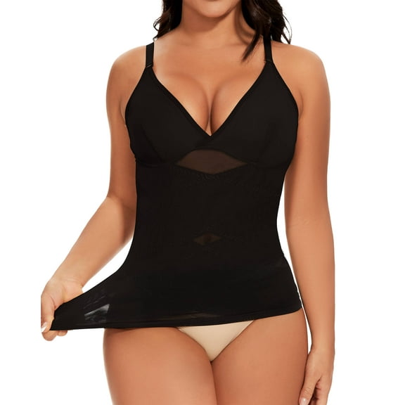 MANIFIQUE Body Shaper for Women Tummy Control Shapewear Compression Tanks Cami Tops V-Neck Camisoles with Built in Bra