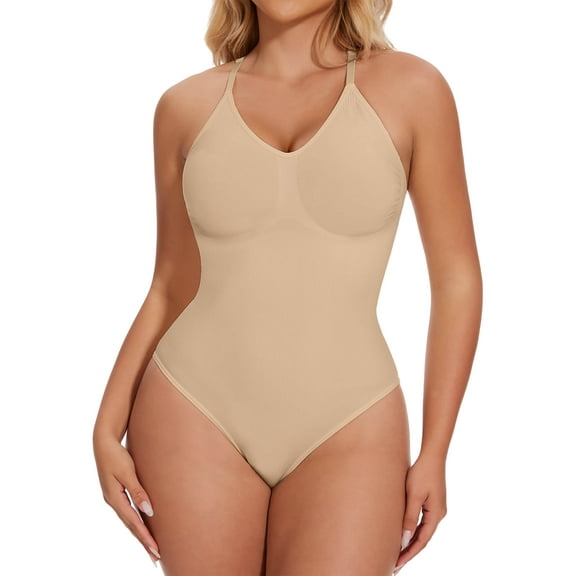 MANIFIQUE Women's Everyday Seamless Bodysuit, V Neck Racerback, Sizes S-3XL