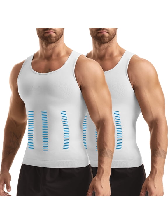 2 Packs Compression Shirts for Men Gynecomastia Tank Tops Body Shaper Vest Slimming Base Layer Belly Control Undershirt