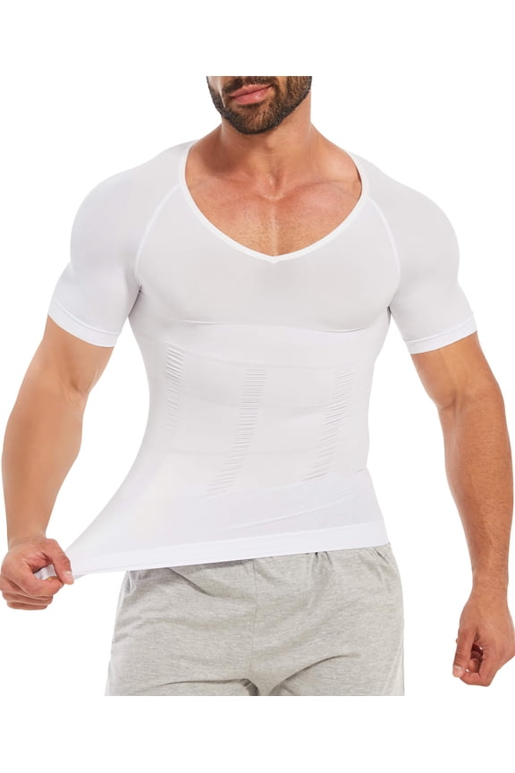 Gynecomastia Compression Shirts for Men, Shapewear Slimming Body Shaper Undershirt, V-Neck Baselayer T-Shirt Workout