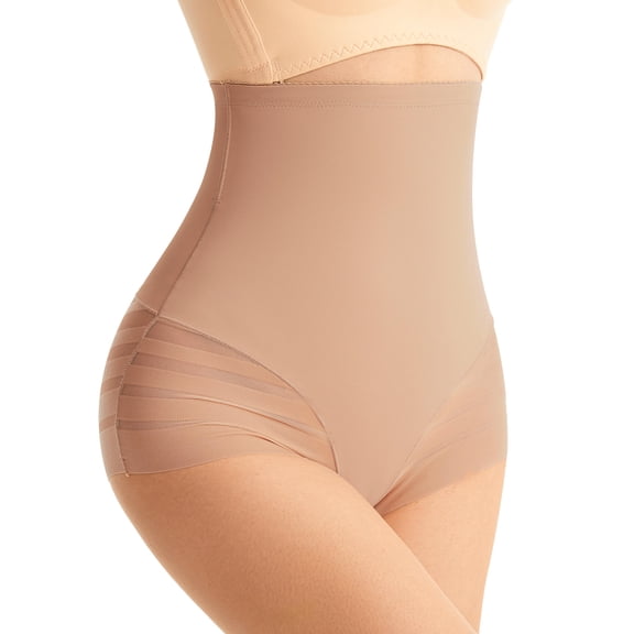 MANIFIQUE High Waisted Tummy Control Stripe Lace Shapewear Underwear - Invisible Under Clothes - Seamless Design