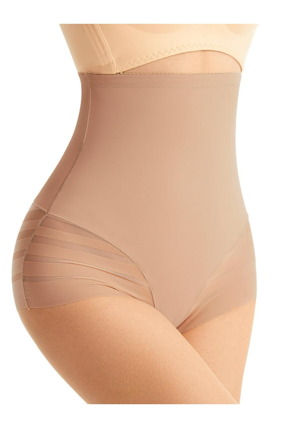 High Waisted Tummy Control Stripe Lace Shapewear Underwear - Invisible Under Clothes - Seamless Design
