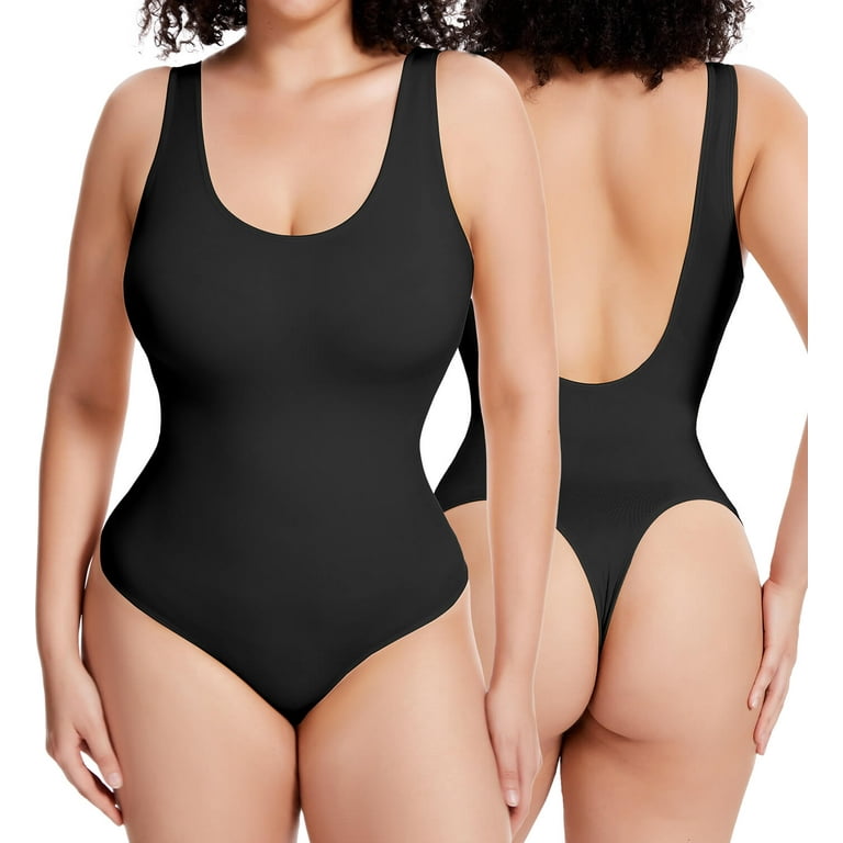 Women's Shapewear Bodysuit Tummy Control Body Suit Thong Body  Shaper,Backless Body Shaper Deep V Neck (Color : Black, Size : Medium)