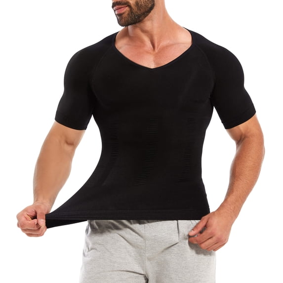 MANIFIQUE Men's Tight Fitting Shirt Athletic Tops Base Layer Short Sleeves V Neck Compression Tank Top