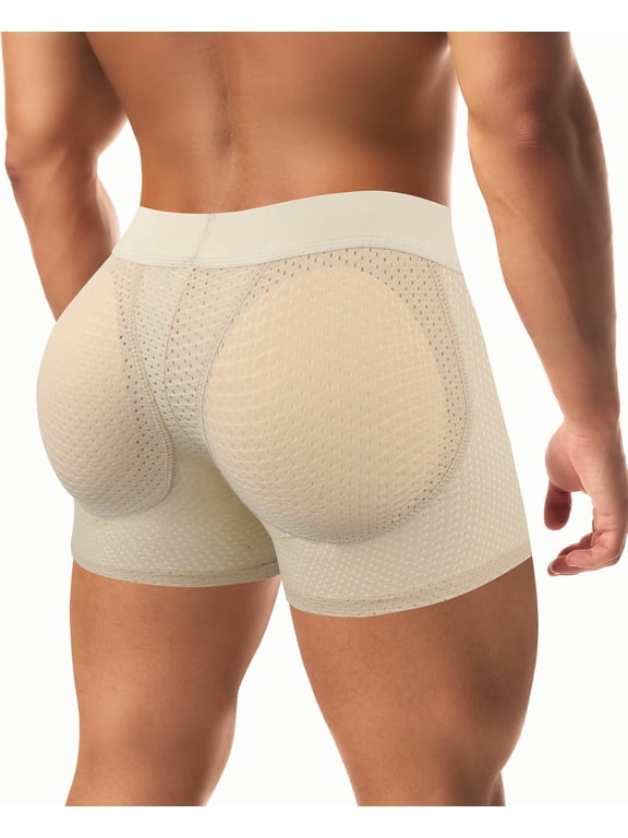 Men's Underwear Boxer Briefs Tummy Control Body Shaper Enhance Butt Lifter Shapewear with Removable Padded