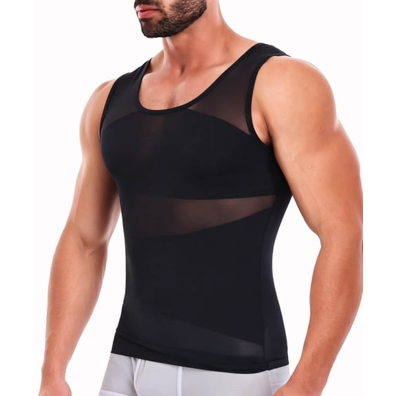 MANIFIQUE Mens Compression Shirt - Slimming Undershirts Body Shaper Vest Mesh Shapewear Workout Tops