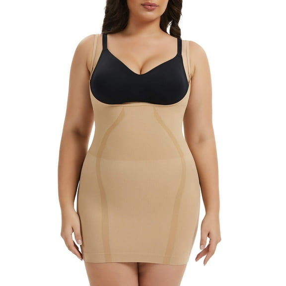 MANIFIQUE Plus Size Open Bust Full Slip - Breathable Body Shapewear - Medium Compression - Anti-Slip Construction