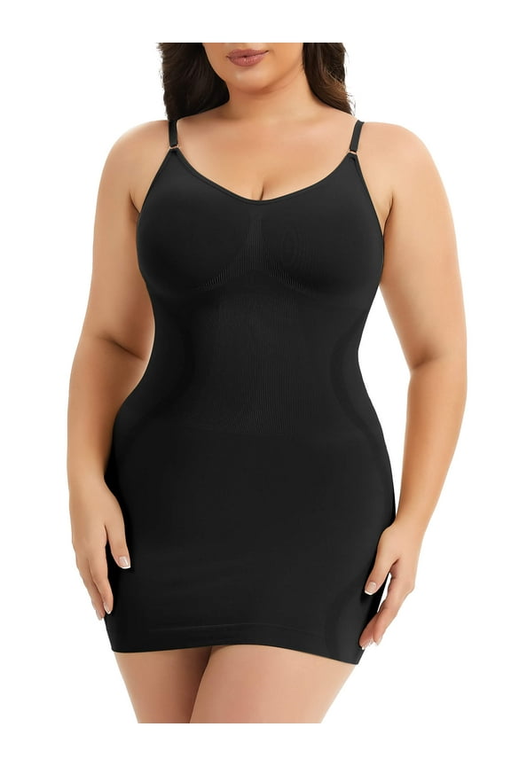 Plus Size Shapewear Slip Dress for Women Under Dress Seamless Tummy Control Smoothing V-Neck Cami Dress